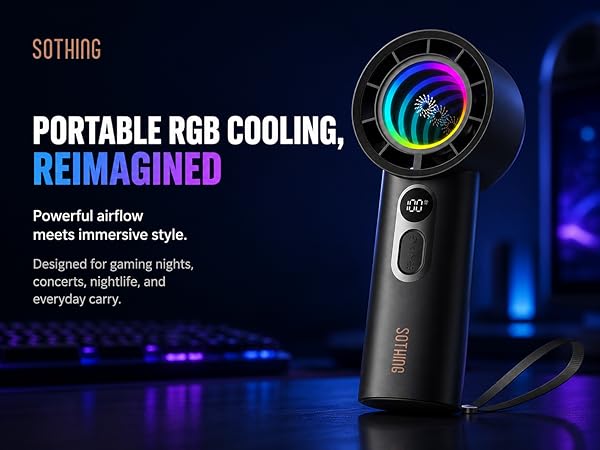 SOTHING Portable Handheld Fan with Dynamic RGB Light