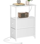 TUTOTAK Small Narrow End Table with Charging Station, Side Table with Outlets, Nightstand with 2 ...