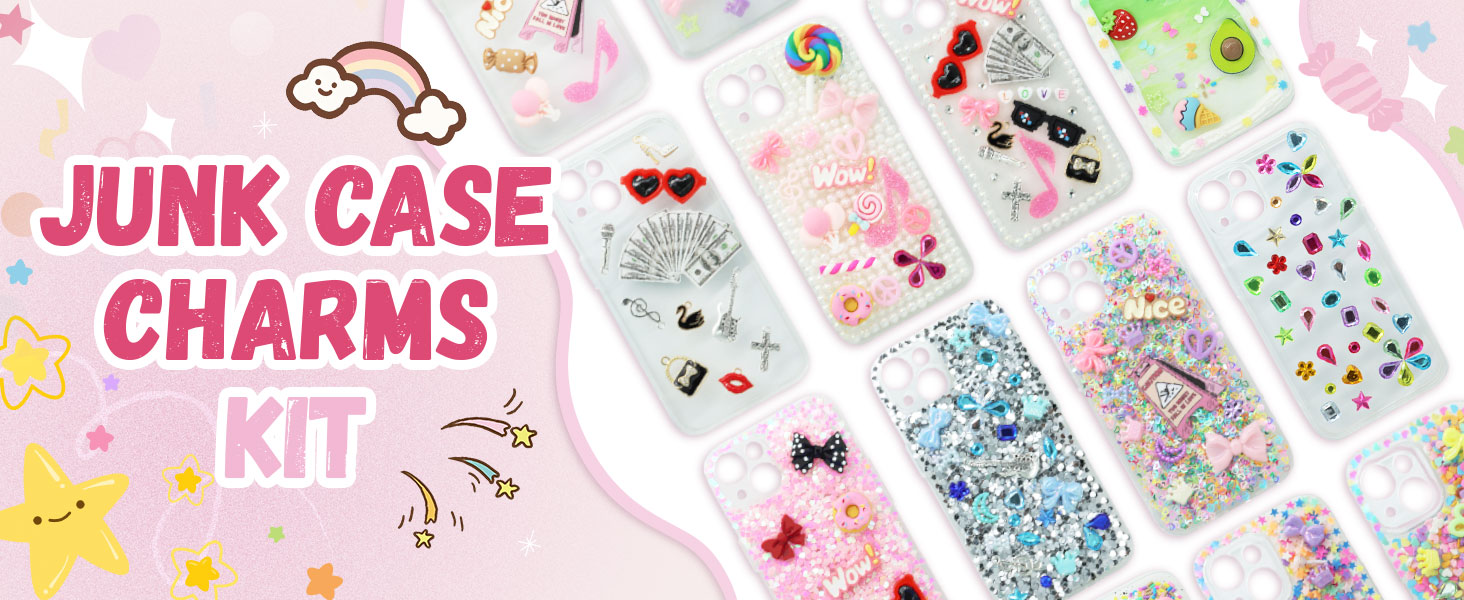 Junk Case Charms Kit Y2K DIY Phone Nail Decor Big Charms Kawaii Bows
