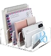 BEYGORM Acrylic Mail Holder, Clear Desk Organizer with Divider, Vertical Letter Sorter for Deskto...