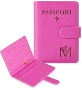 COSHAYSOO Initial RFID Passport Holder for Travel Women Passports Cover Case Air Essentials Airpl...