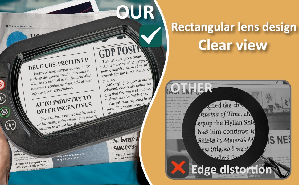 Rectangular magnifying glass with ligth