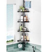 HAMITOR Corner Shower Caddy Tension Pole: Rust Proof 4Tier Shampoo Storage Organizer for Inside S...