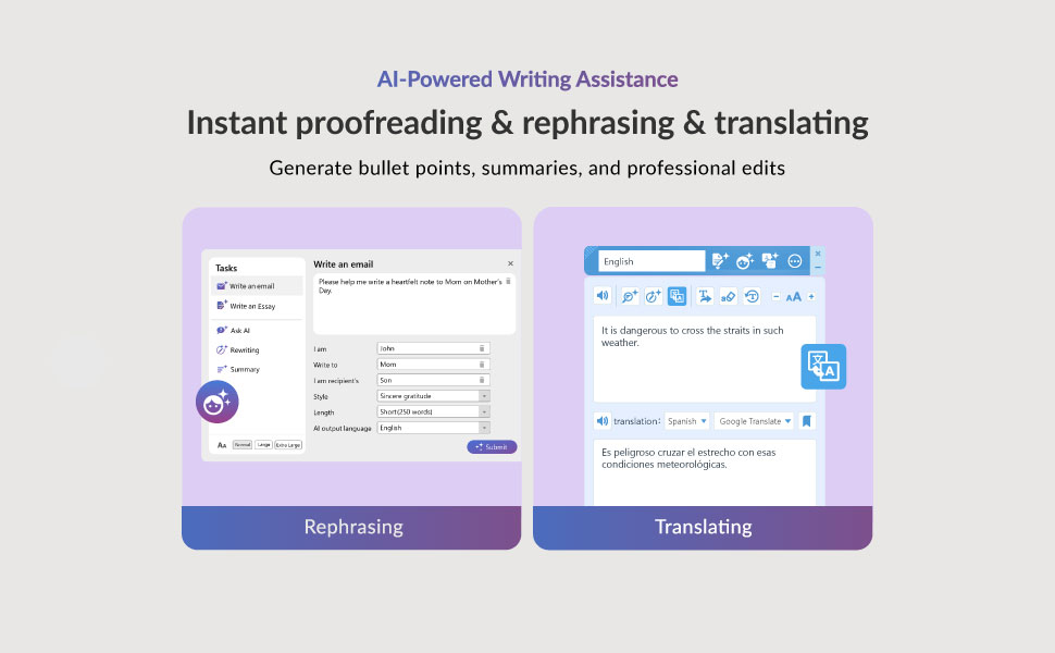 AI-Powered Writing Assistance - Instant proofreading &amp;amp; rephrasing &amp;amp; translating