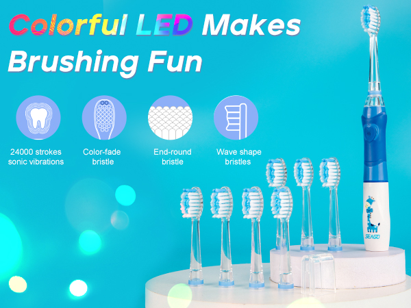 Seago kids electric toothbrush with 8 replacement brush heads