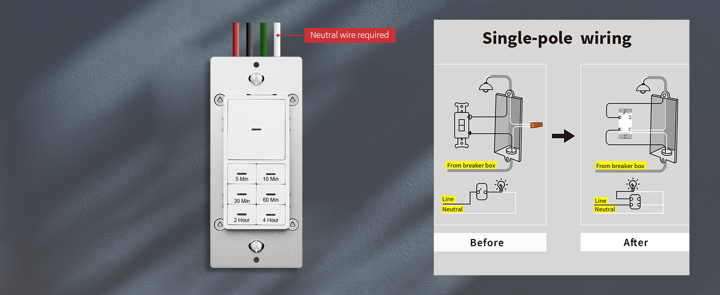 Easy to install the timer switch, countdown timer switch for bathroom fan, 120 volt timer switch