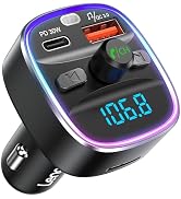 LENCENT Bluetooth 5.4 FM Transmitter Car Adapter 48W [PD 30W &amp; 18W] [7 Color Light] [Fast Chargin...