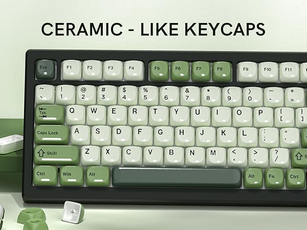 Matcha Green PBT Keycap Set,Glossy Custom Keycaps Ceramic Style, Dye Sublimation MOA Profile