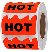 Hybsk 500pcs Rave Hot Stickers 2 x 1-1/5 Inch Fluorescent Red Hot Flame Fire Shape Labels Marking...