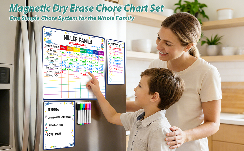 Magnetic chore board can be used by both kids and adults.