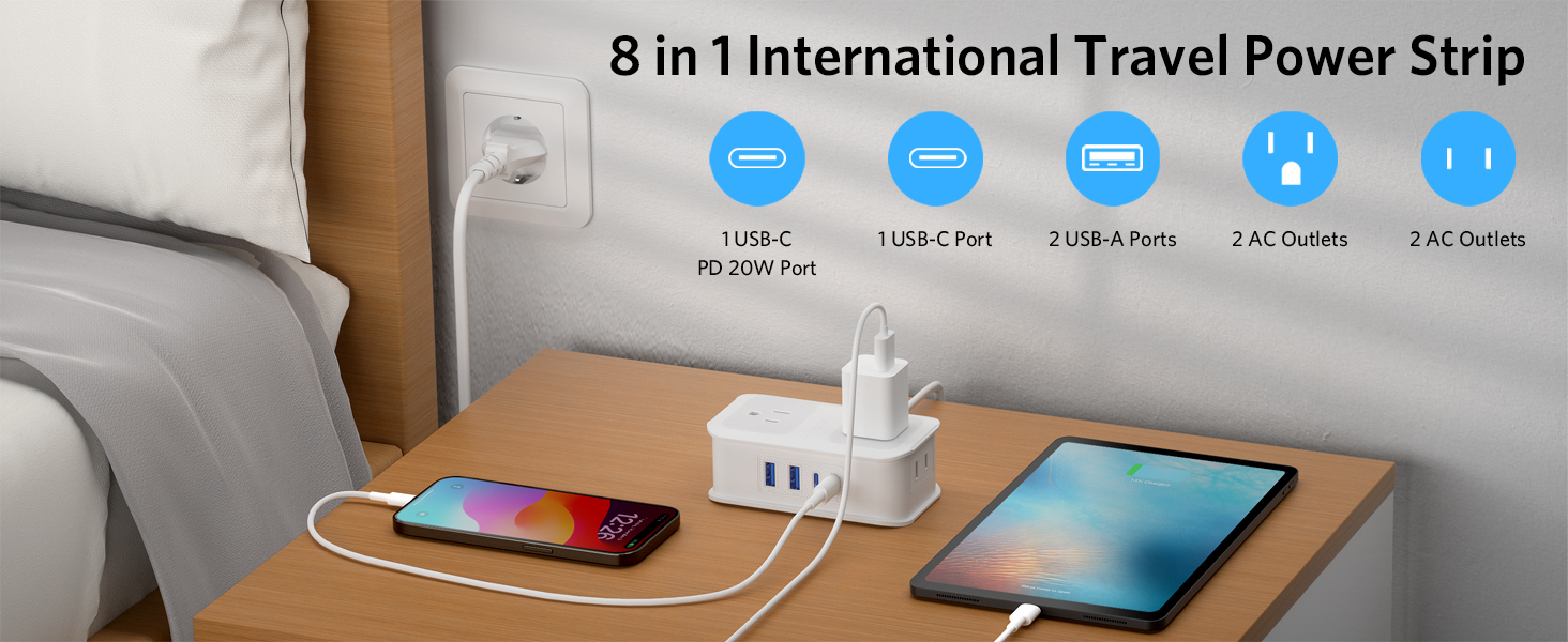 8 in 1 international travel power strip