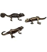 BSTIONYI 3Pcs Brass Gecko Lizard Statue Decor, Retro Mini Copper Reptile Figurine Home Decoration...