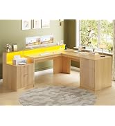 SEDETA 66" Modern L Shaped Desk with Drawers, Fluted Home Office Desk with File Cabinet and Print...