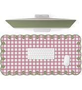 Cute Pink Green Scalloped Desk Mat Checkered Large Mouse Pad Retro Cozy Vintage Cottagecore Aesth...