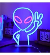 ENUOLI Neon Sign, Alien Design, Plastic, 8.7*11.4*0.78 inch, Blue+Pink, Decorative Sign, USB/Batt...