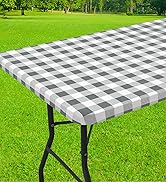 smiry Rectangle Table Cloth Cover, Elastic Waterproof Fitted Vinyl Table Covers for 6 FT Tables, ...