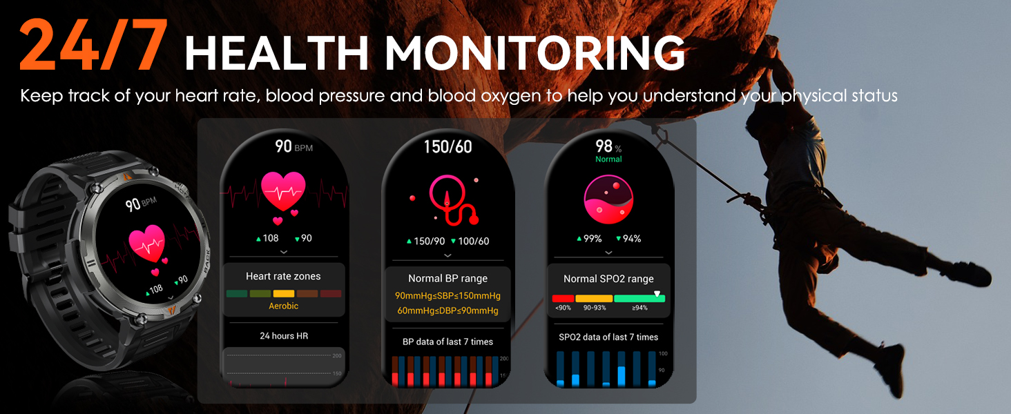 Military Smart Watches for Men Rugged Smart Watch Fitness Tracker with Heart Rate Sleep Monitor