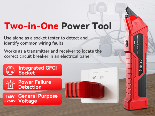 Circuit Breaker Finder Tool with 3 accessories and GFCI outlet tester
