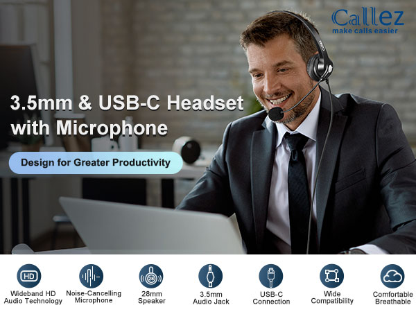 3.5mm/USB-C Headset with Mic Noise Cancelling