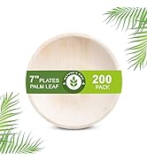 Nature's Own Disposable Palm Leaf Plates - 7 Inch Round, 200 Pack - Dinnerware like Bamboo Plates...
