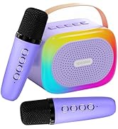 Mini Karaoke Machine for Kids Portable Karaoke Machine with 2 Bluetooth Wireless Microphones and ...