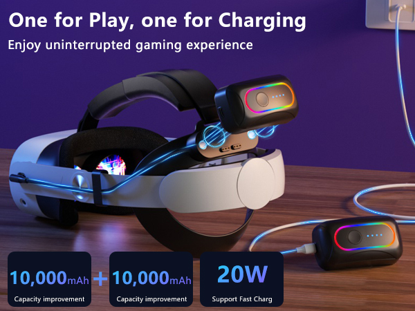 Built-in 10000mAh high-capacity battery, this head strap with battery for meta quest 3/3s