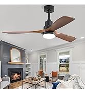 E ENERGETIC LIGHTING 52" Ceiling Fan with Lights Remote Control, 3 Walnut Fan Blades Reversible N...