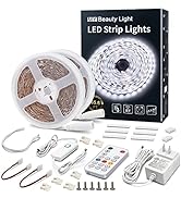 MY BEAUTY LIGHT LED Strip Lights White,65.6ft Dimmable LED Light Strip with RF Remote,1200 Bright...