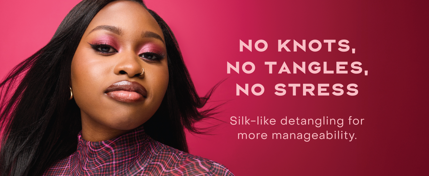 Image of a young woman with straight hair next to text about detangling benefits.