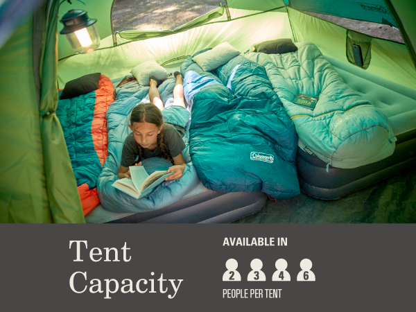 coleman tent capacity people comfortable sleep stand walk gear sleeping bag air mattress girl read