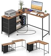 Giantex L Shaped Computer Desk with Drawers, 81" Convertible Corner Desk with Charging Station an...