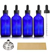 4 Pack 4oz Glass Dropper Bottles with Measured Dropper - 120ml Dark Blue Tincture Bottles with Ca...