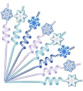 24 Pack Reusable Frozen Straws for Party Favors, Crazy Snowflake Plastic Drinking Straw for Birth...