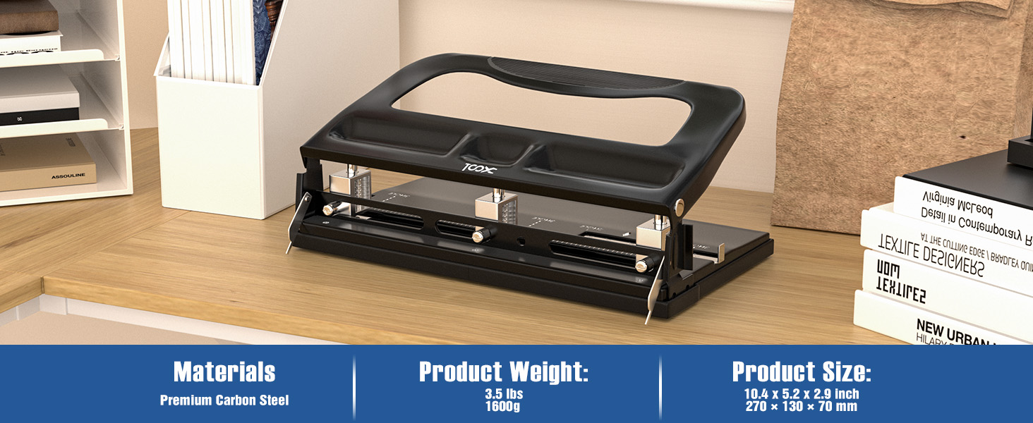 XOOL 3 Hole Punch, Heavy Duty Metal Hole Puncher