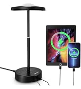 LED Table Lamp Dimmable Desk Lamp Reading Lamp with USB A &amp; Type C Charging Port 2 Prong Outlet P...