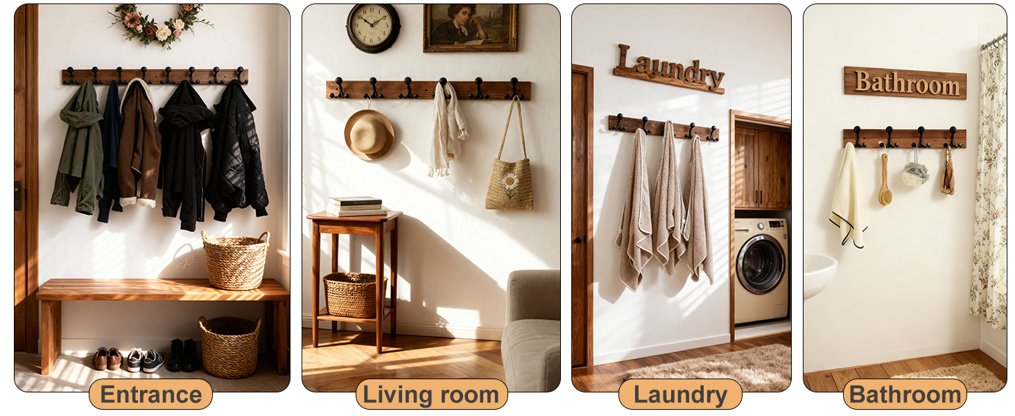 This wall-mounted coat hook is suitable for use in entrance, living room, laundry and bathroom