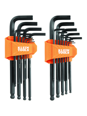 22-Piece Long Ball-End Hex Key Wrench Set, SAE and Metric