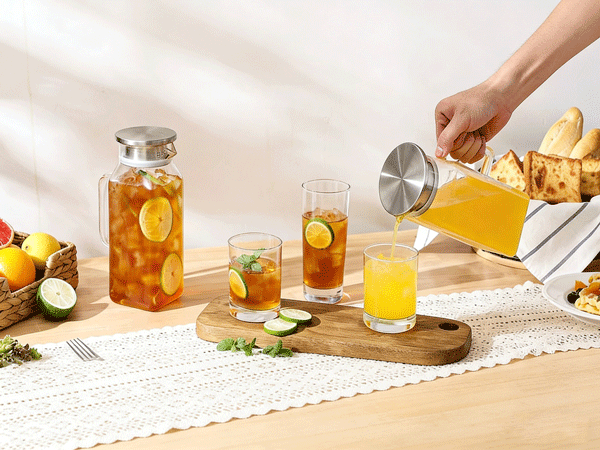 Square Glass Pitcher with Lid