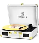 Vinyl Record Player 3-Speed Bluetooth Portable Suitcase Belt-Driven Record Player with 2 Built-in...