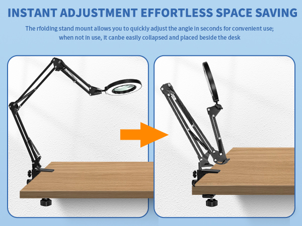 Space saving large workbench magnifying glass with light jewelers 12x