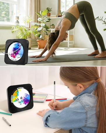 Multiple images showing people in casual clothing interacting with or setting up what appears to be a device near floor level.