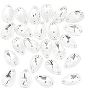 Sew On Rhinestones White Teardrop Flatback Glass Crystal Rhinestones with 2 Holes for Clothes Cra...