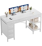 Sweetcrispy 55" Computer Desk with 6 Drawers, Home Office Gaming Desks with Storage Shelves for B...