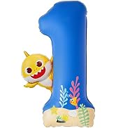 PartyWoo Baby Shark Blue Foil Number 1 Balloon 40 Inch Blue Mylar Helium Birthday Number Balloons...