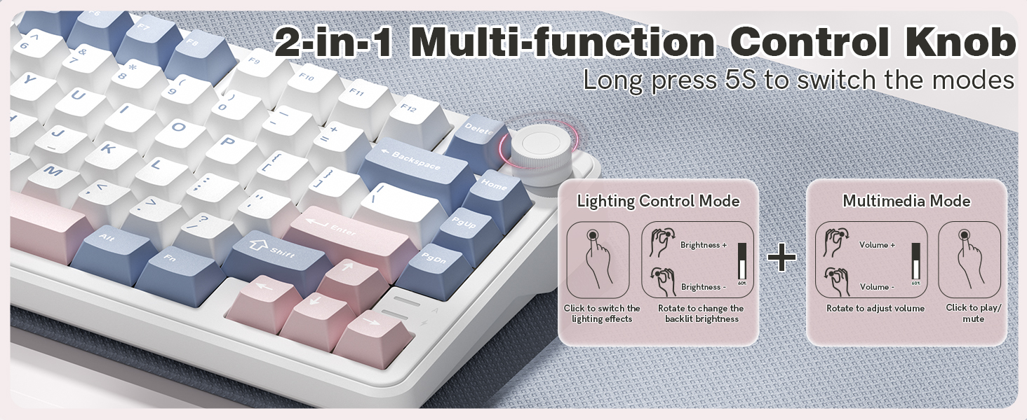 Keyporia L75 keyboard with 2-in-1 multi-function control knob for lighting and multimedia