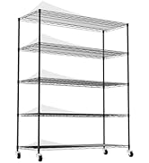 Donext 5-Tier Wire Shelving, Heavy Duty Adjustable Storage Shelves with Wheels &amp; Shelf Liners for...