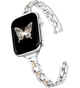 Newlibery Silver Rose Gold Slim Metal Band Women Compatible with Apple Watch 38mm 40mm 41mm 42mm(...