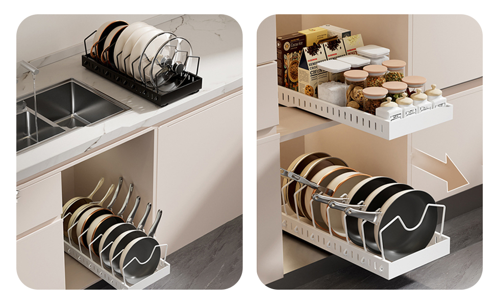 Pull Out Cabinet Organizer for Pots and Pans,Kitchen,Bakeware, Dishes Storage, 2 Pack