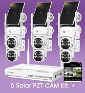 xmartO Wire-Free Solar PTZ Security Camera Set, 10CH 4K Expandable WiFi 6 NVR with 6 * 4MP 2K Wir...