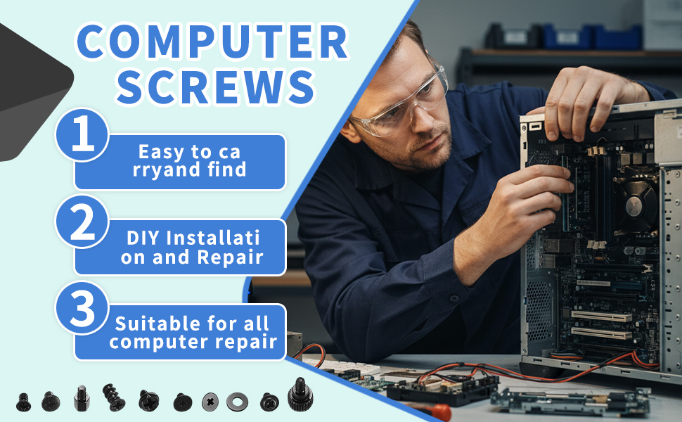 Computer screws for easy carrying, DIY installation, and universal computer repair needs.